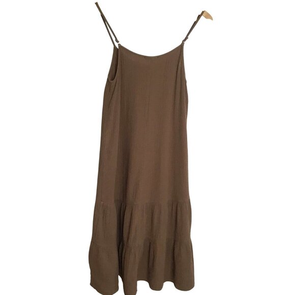 DREW Brown Tiered Gauze Dress XS Adjustable Straps Lagenlook Boho Cotton Maxi OS - Picture 7 of 8